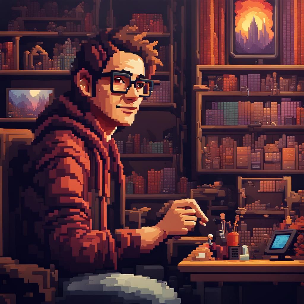 8-bit Pixel Art Portrait of a Geek Artist