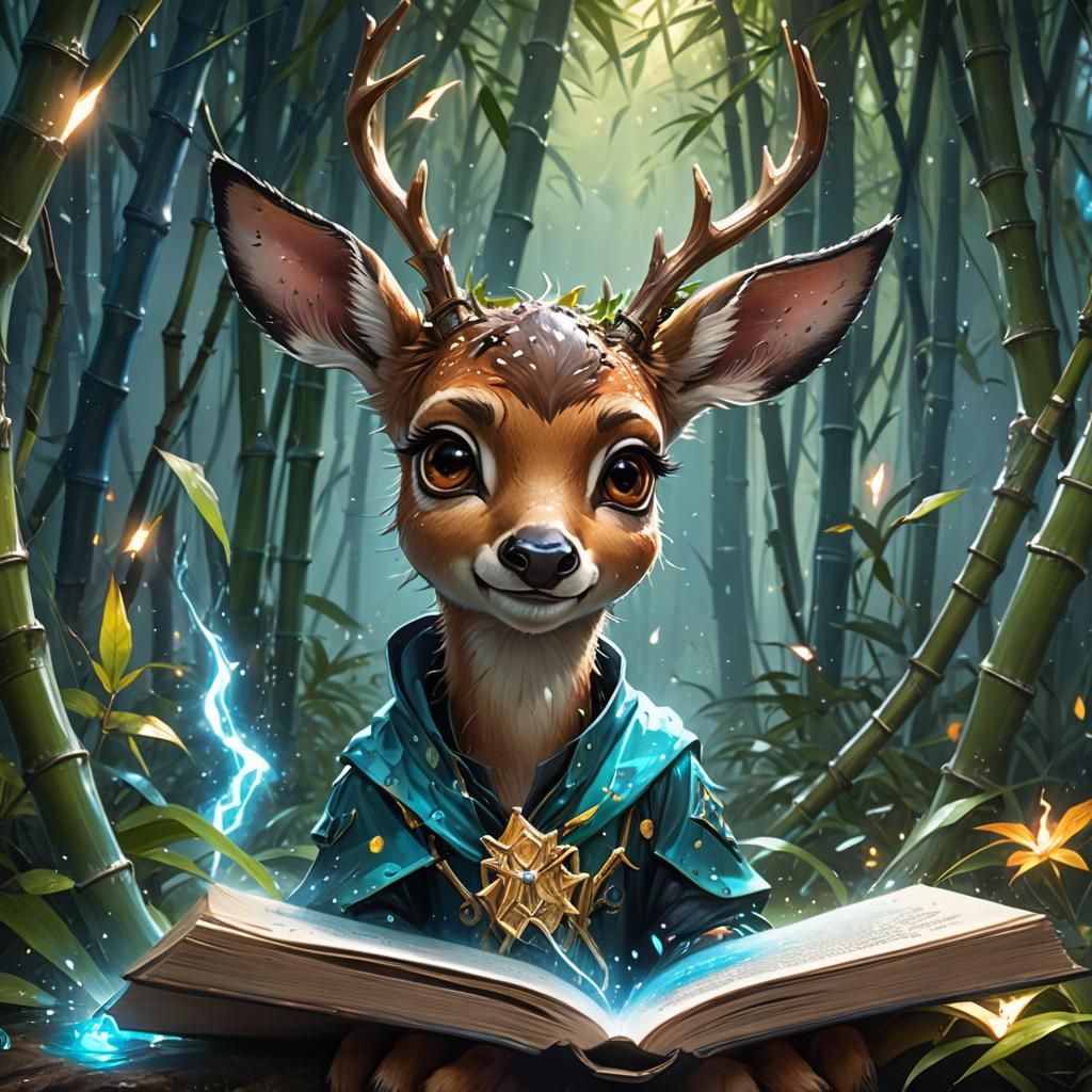 Bambi in Bioluminescent Forest: 3D Render