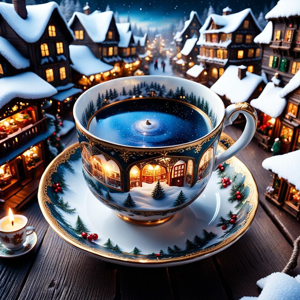 Enchanted Christmas Market Inside a Teacup