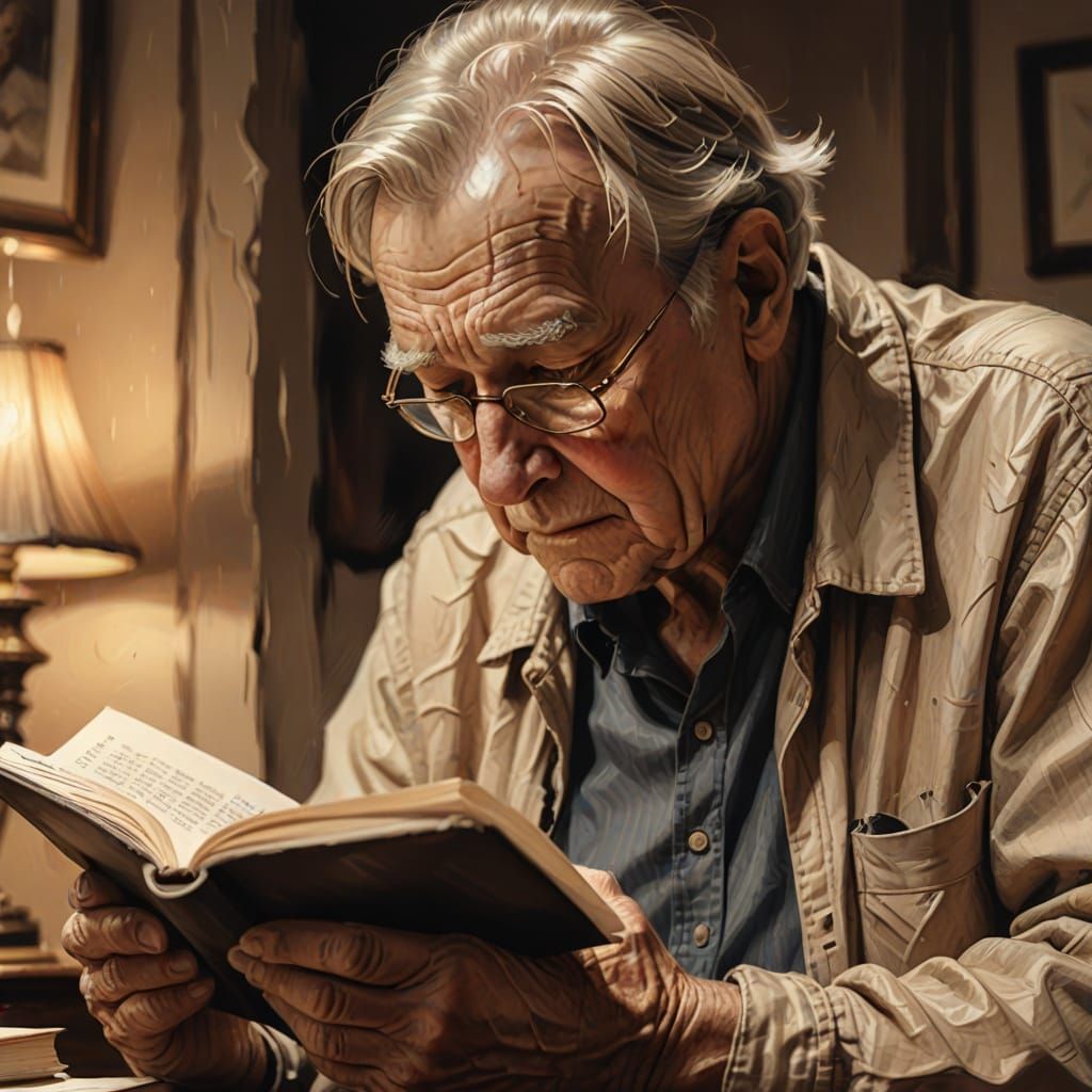 Emotional Digital Painting of Older Man Crying