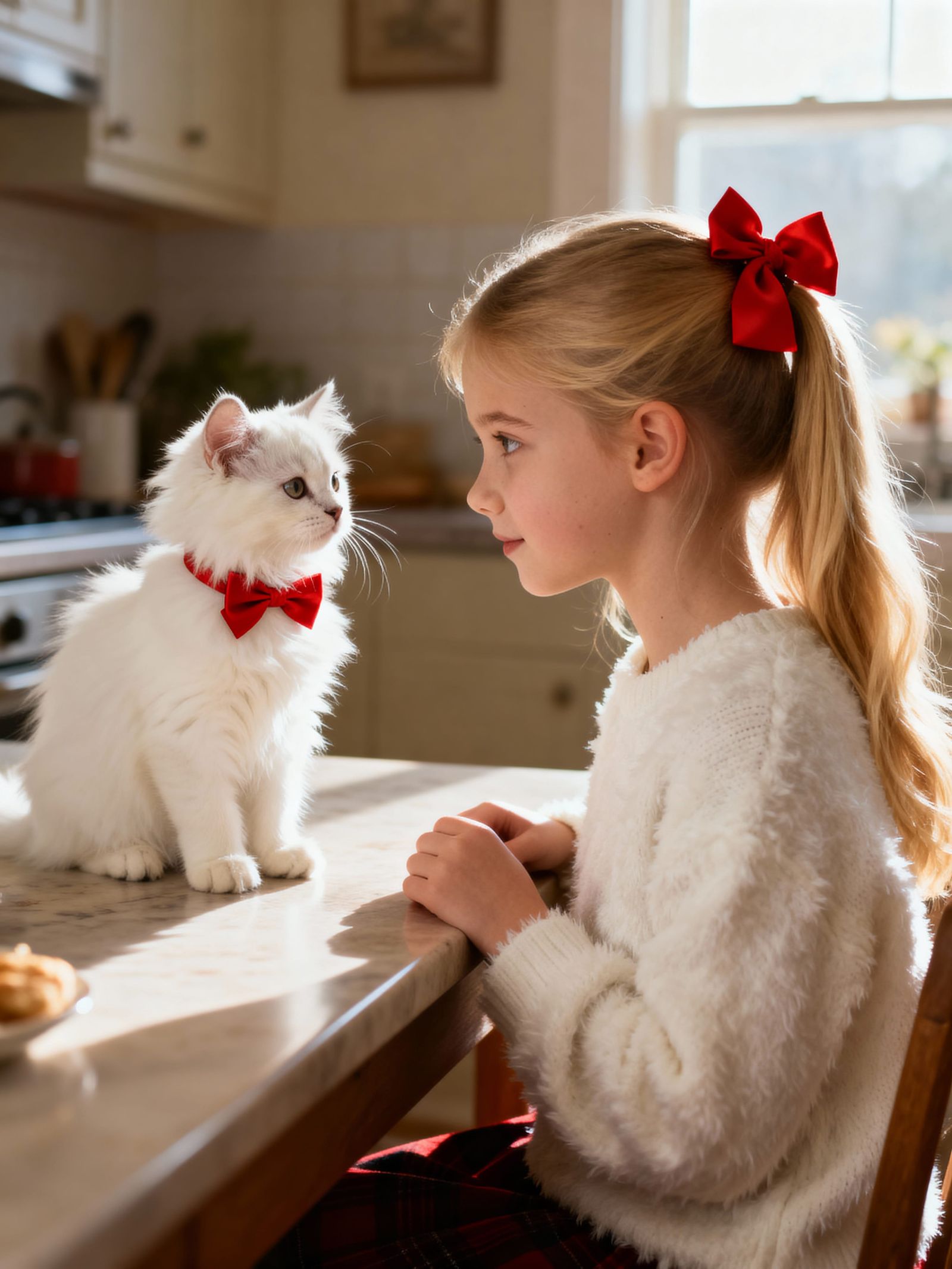 Fluffy Kitten and Girl Share Loving Gaze