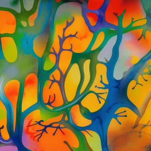 Neurons in Impasto Gouache Style