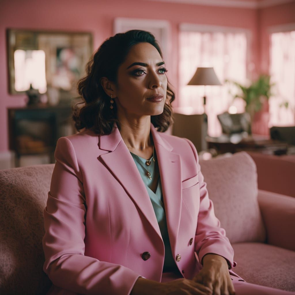 A Young Hispanic Woman in a Spacious Home Living Room, Captu...