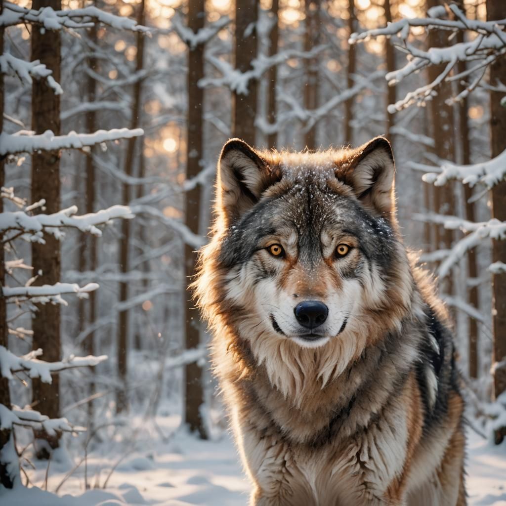 Happy Wolf in Snowy Forest: Dreamy Wildlife Photography