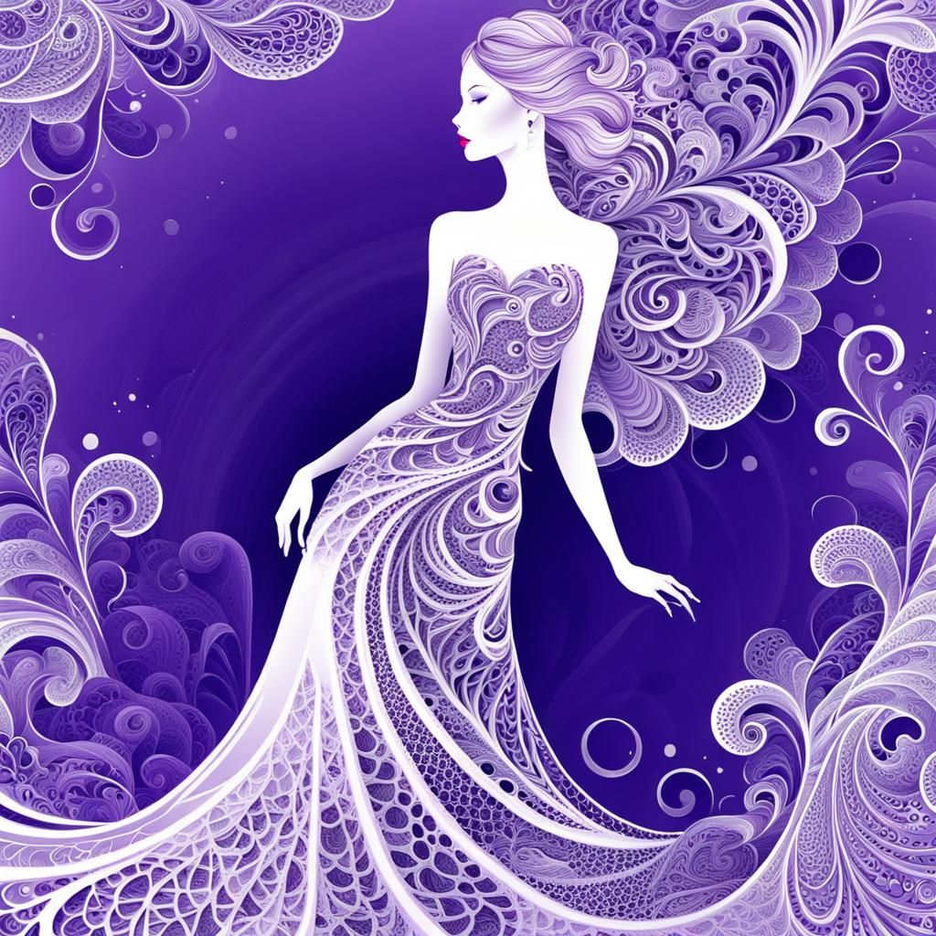 Purple Lady in Lacy Dress: Abstract Vector Art