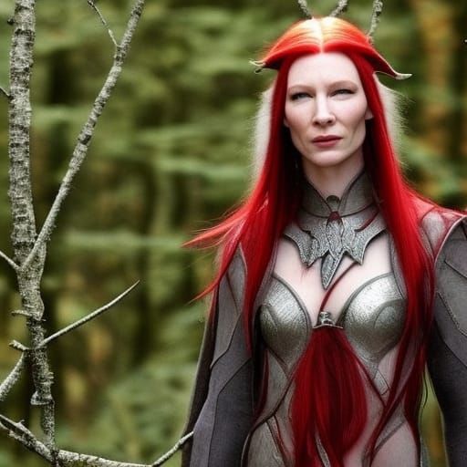 Silver-Skinned Elf Druid with Red Hair