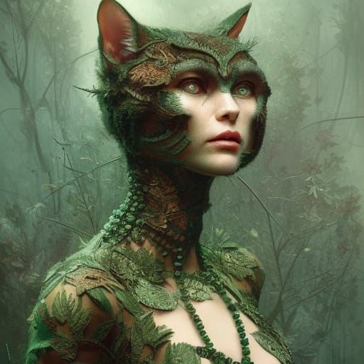 Detailed Cat Woman Portrait in Fantasy Art Style