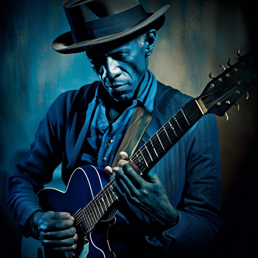 Blues Guitarist in Picasso Blue Period Style