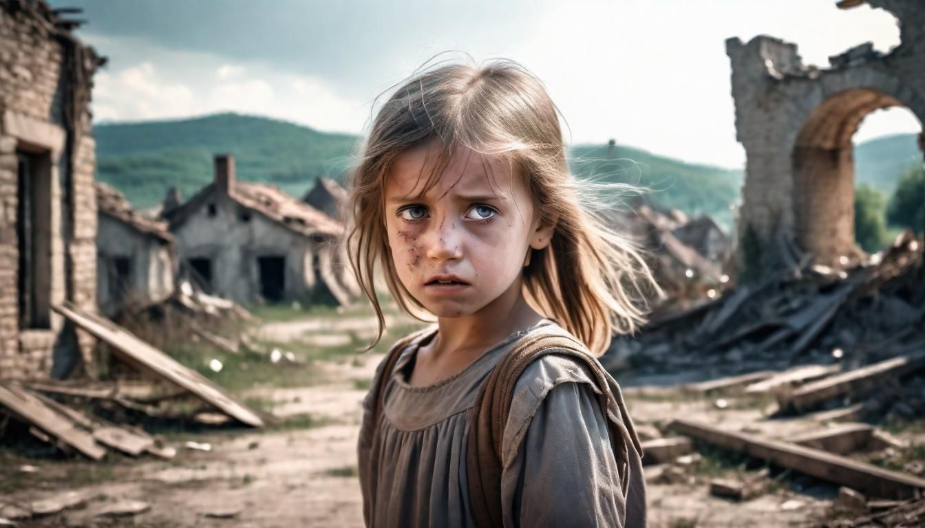 Despairing Girl in Ruined Village: Hyperdetailed Fantasy Art