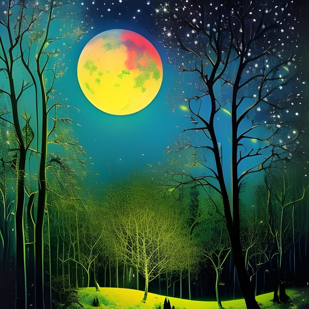 Glowing Moonlit Forest Painting in Fine Art Style