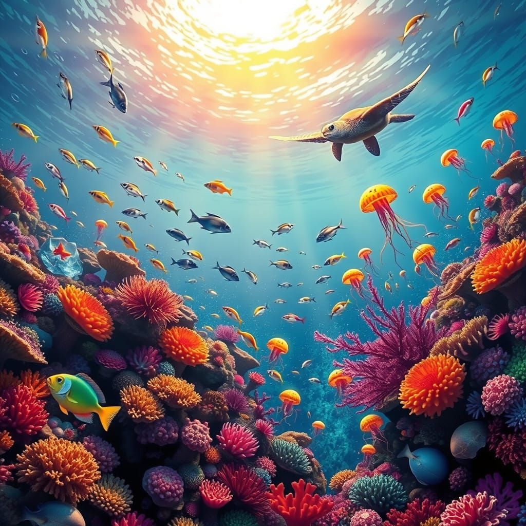 Vibrant Oceanic Scene with Marine Life