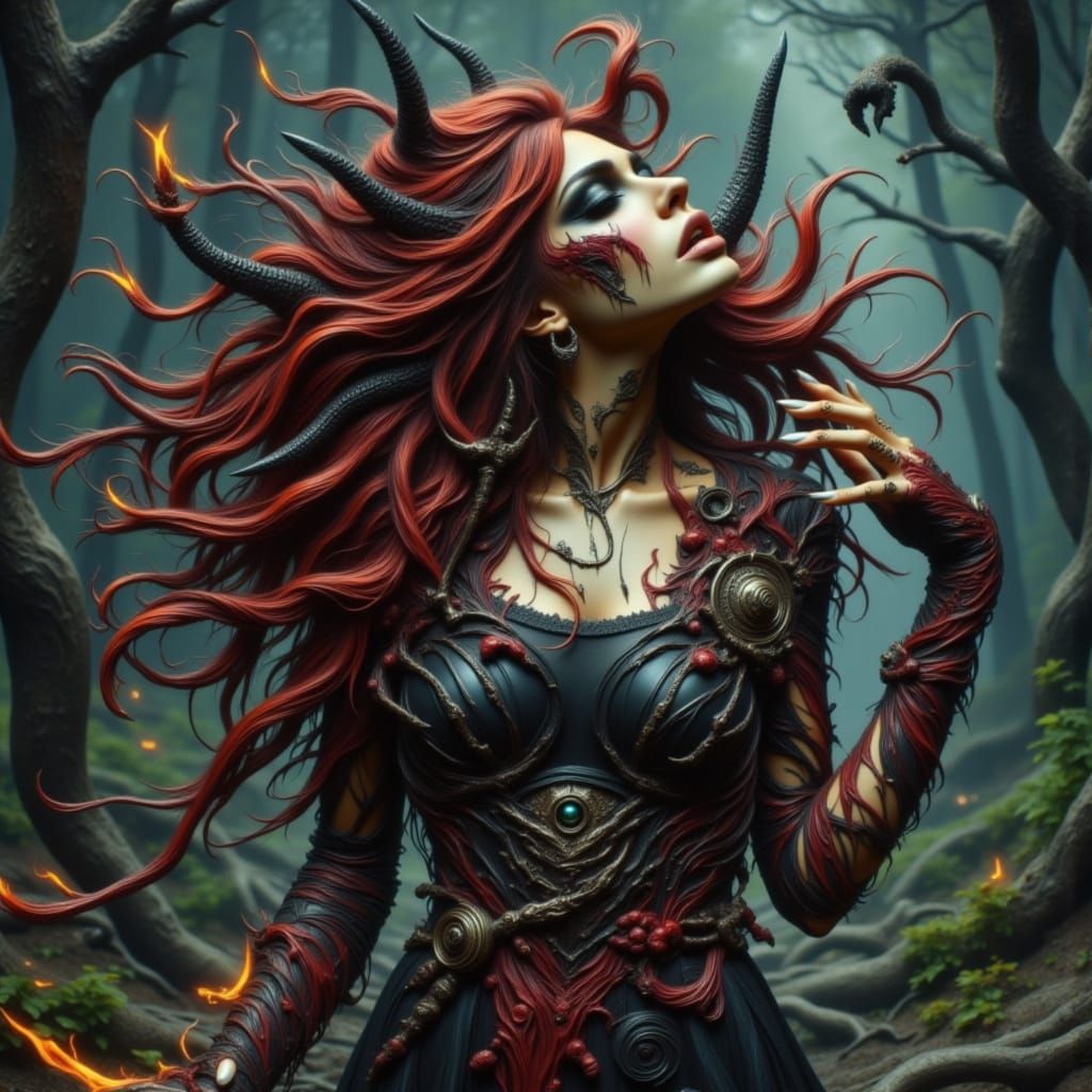 Gypsy Fortune Teller with Fire Spirits: Digital Matte Painti...