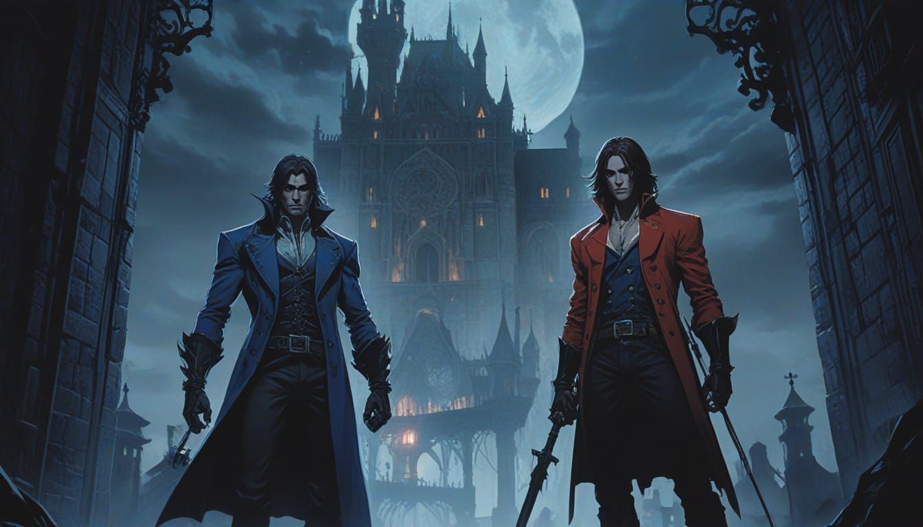 Gothic Castlevania Illustration in Double Exposure Style