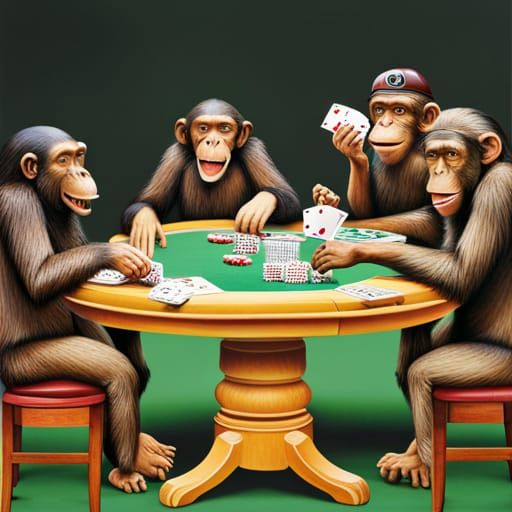 Chimpanzees Gambling: Hyperrealistic Street Art Illustration