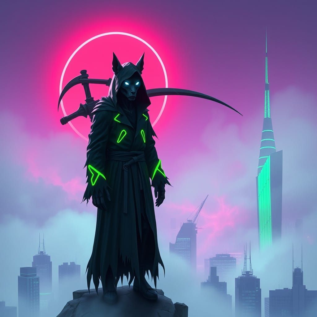 Cyberpunk Grim Reaper Wolf: Dark Future Hunter