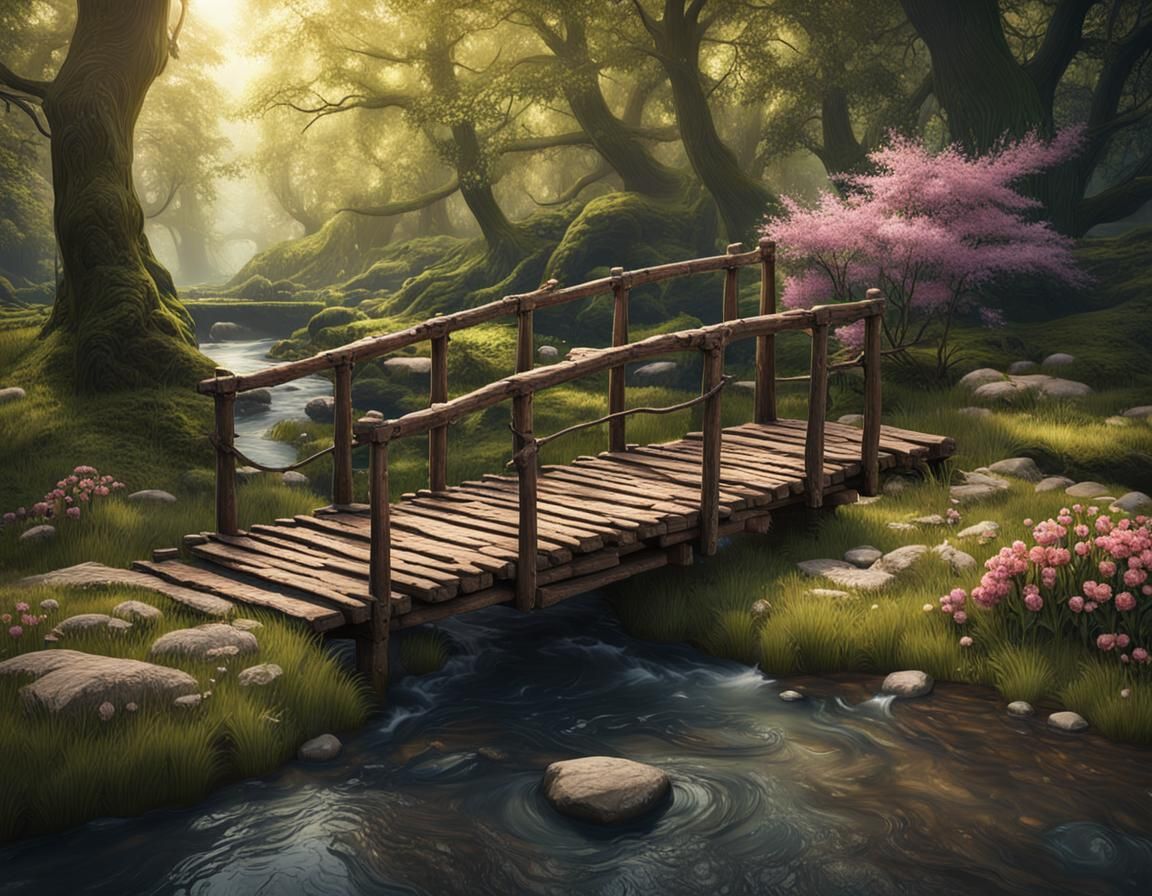 Enchanting Forest Stream Crossing: Fantasy Concept Art