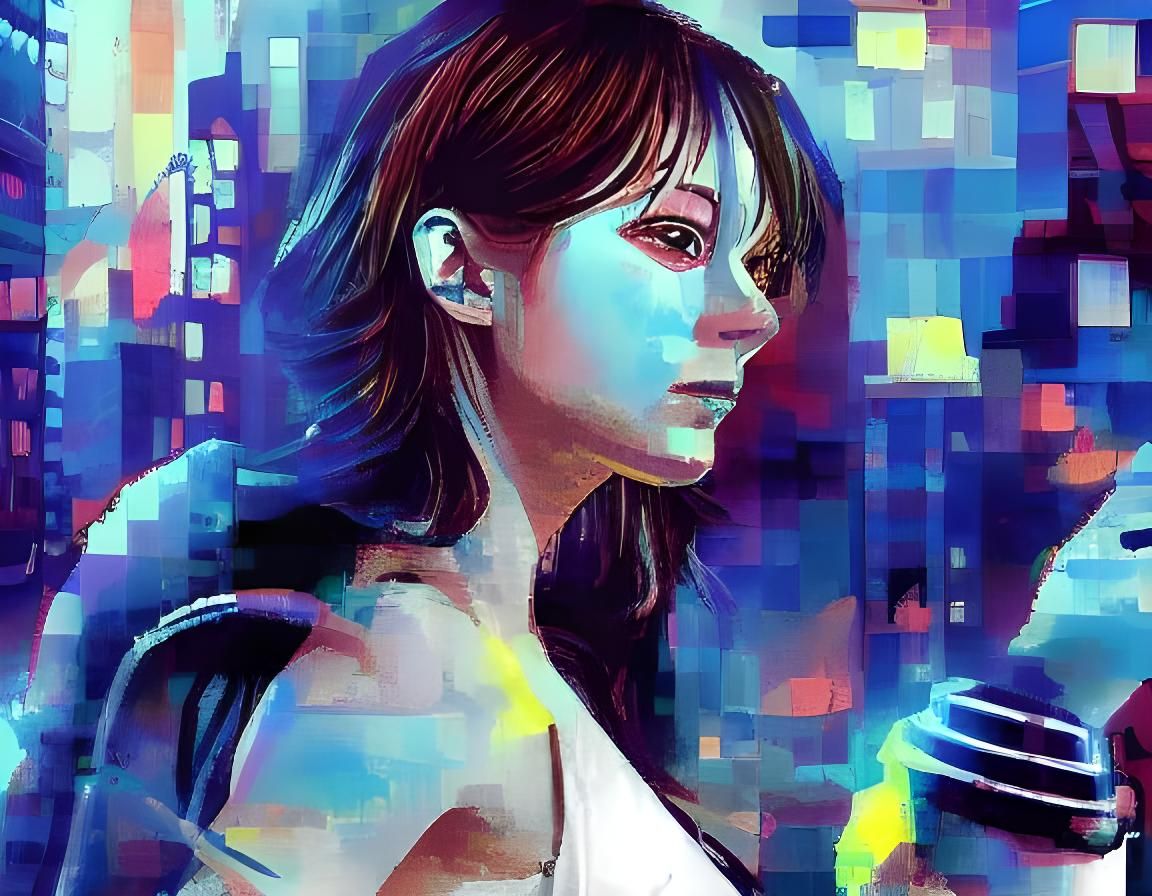 Synthwave Break Dancer in Washed Watercolor Style