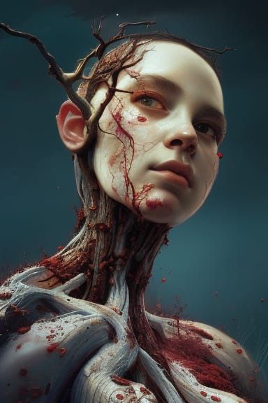 Surreal Bodysuits in Decaying Landscape, Hyperdetailed Art