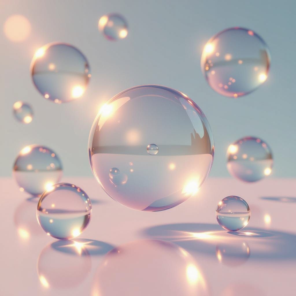 Frutiger Aero Digital Art with Floating Globes and Bubbles