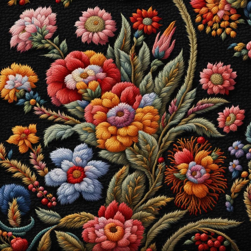Intricate Floral Embroidery Art on Sweater