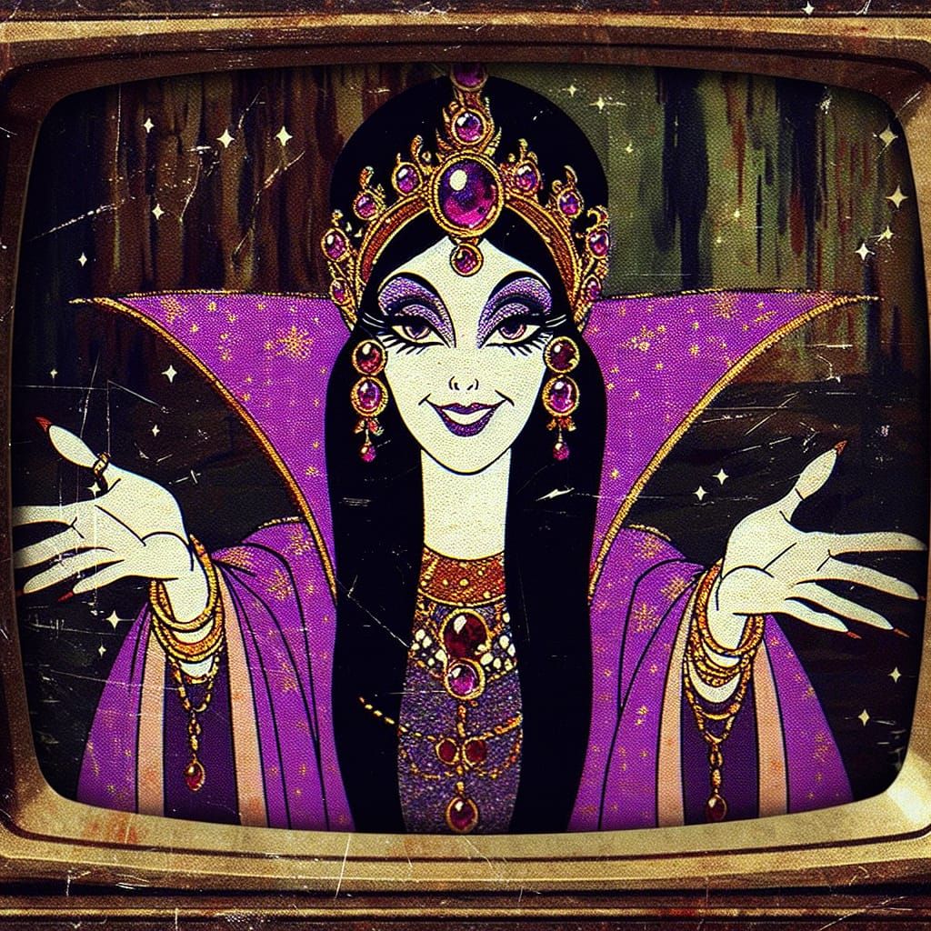 Vintage Cartoon Sorceress Invites a Warm Hug