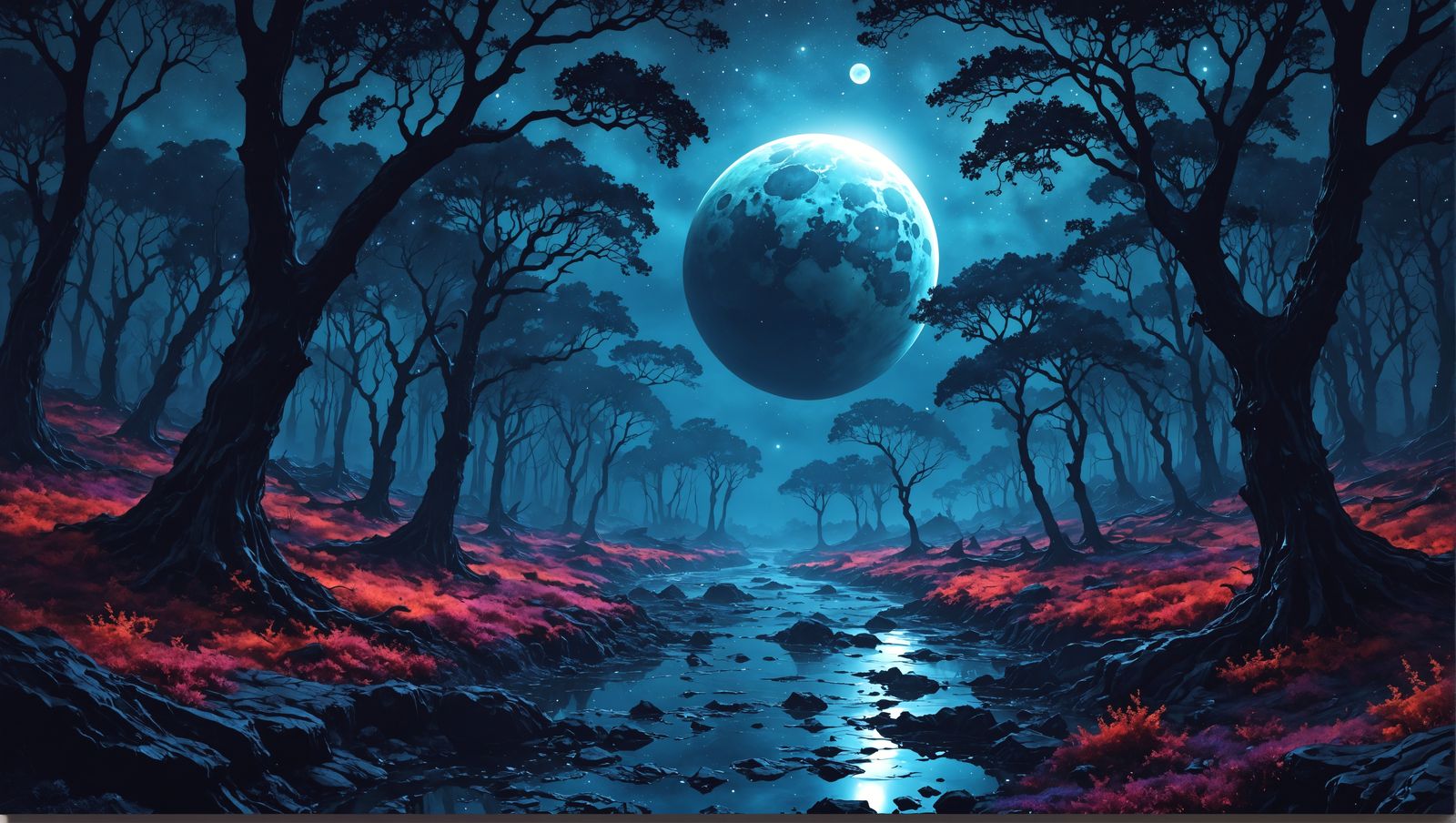 Bioluminescent Forest on Dark Planet in Alcohol Ink