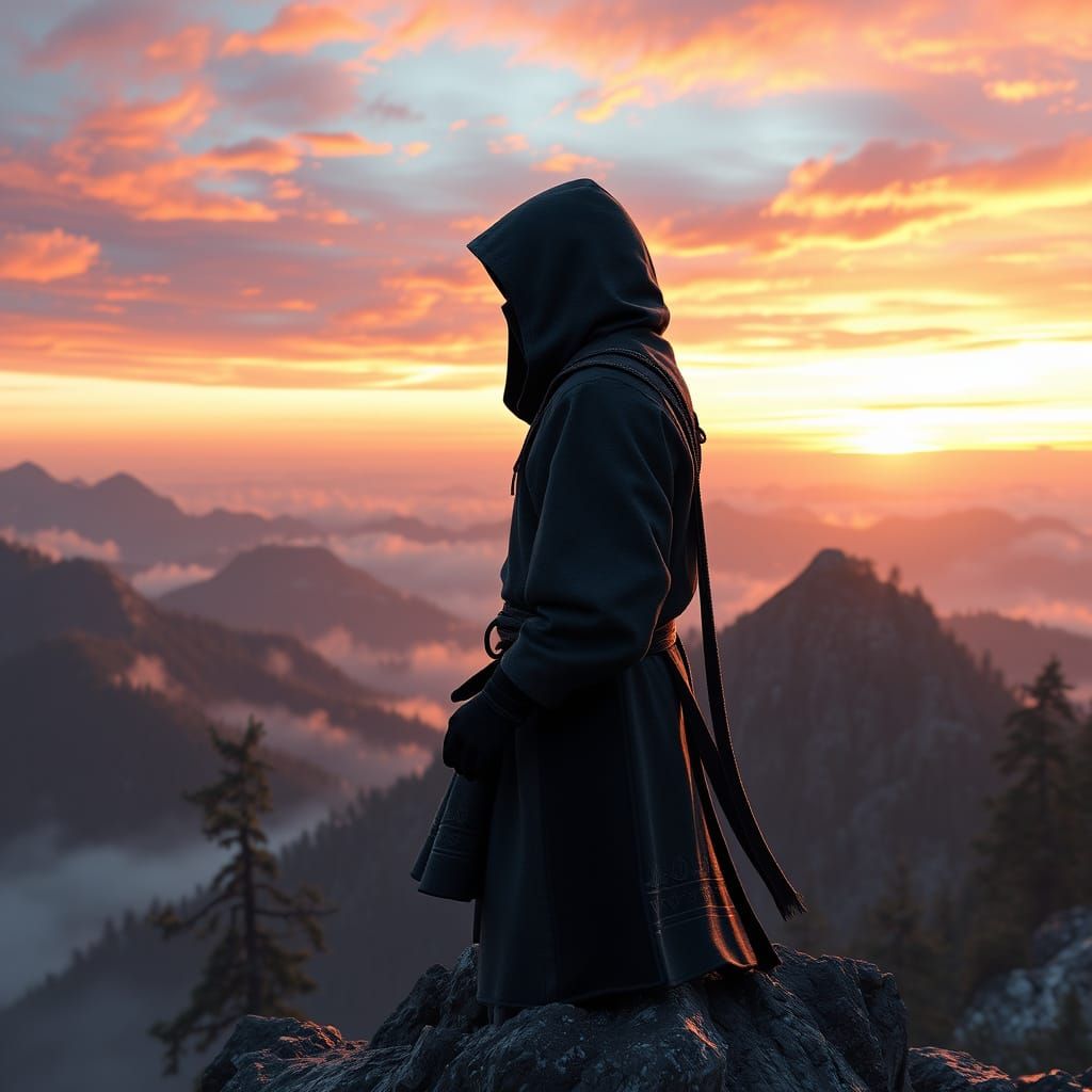 Ethereal Dawn Ninja Ascends the Misty Mountain