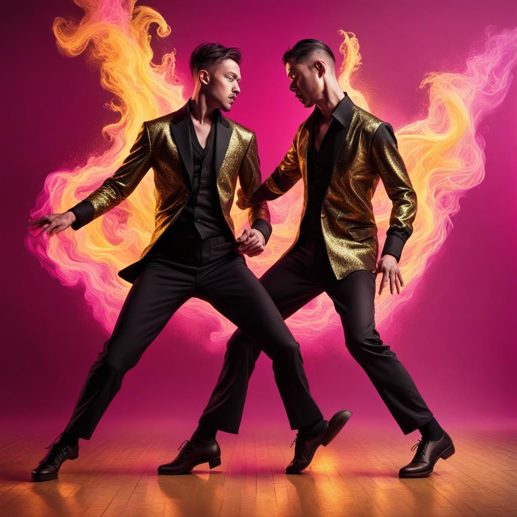 Tap Dancers in Magenta Flames: Hyperrealistic Splash Art