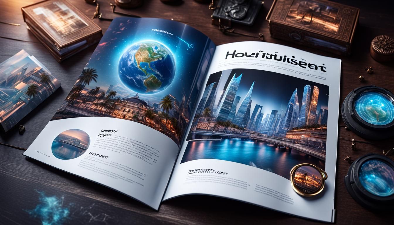 Futuristic Travel Brochure with Hologram Display