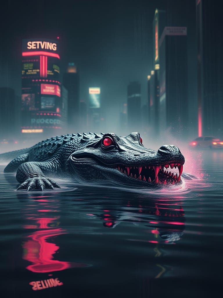 Dadaism Crocodile in Pastel Colors, Giger Airbrush Style