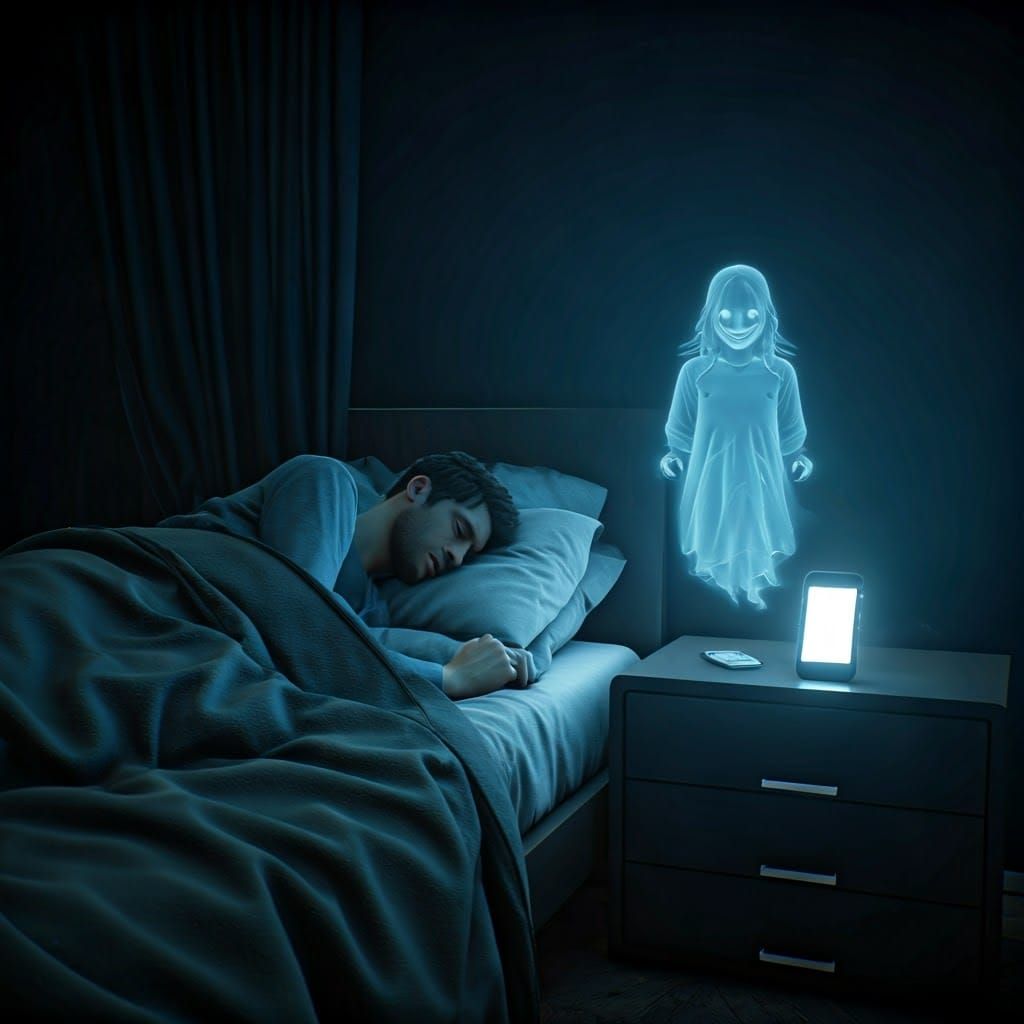 Eerie Hologram: Ghost Girl in Dark Academia Style