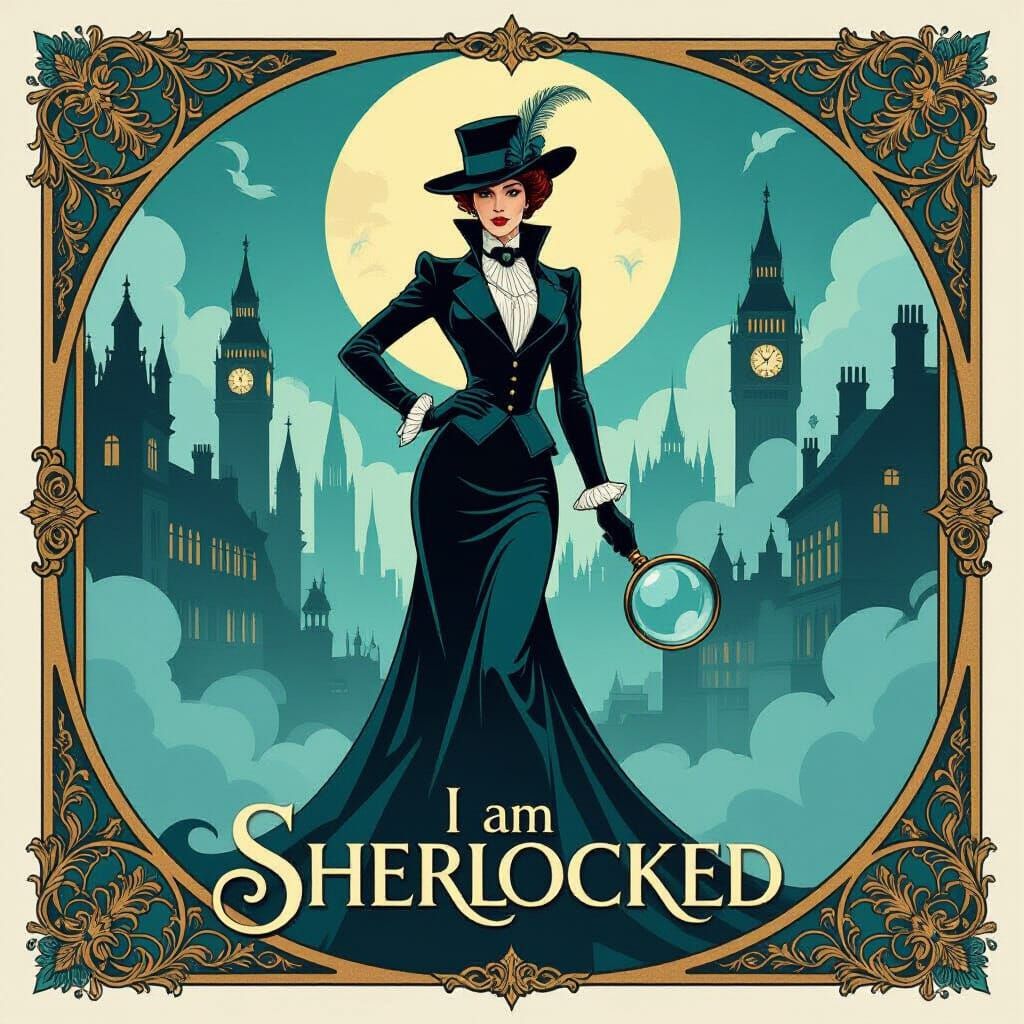 Irene Adler in Foggy Victorian London, Art Nouveau Style