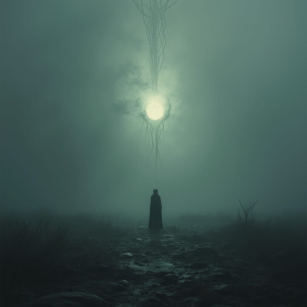 Ominous Figure in Vast Surreal Landscape