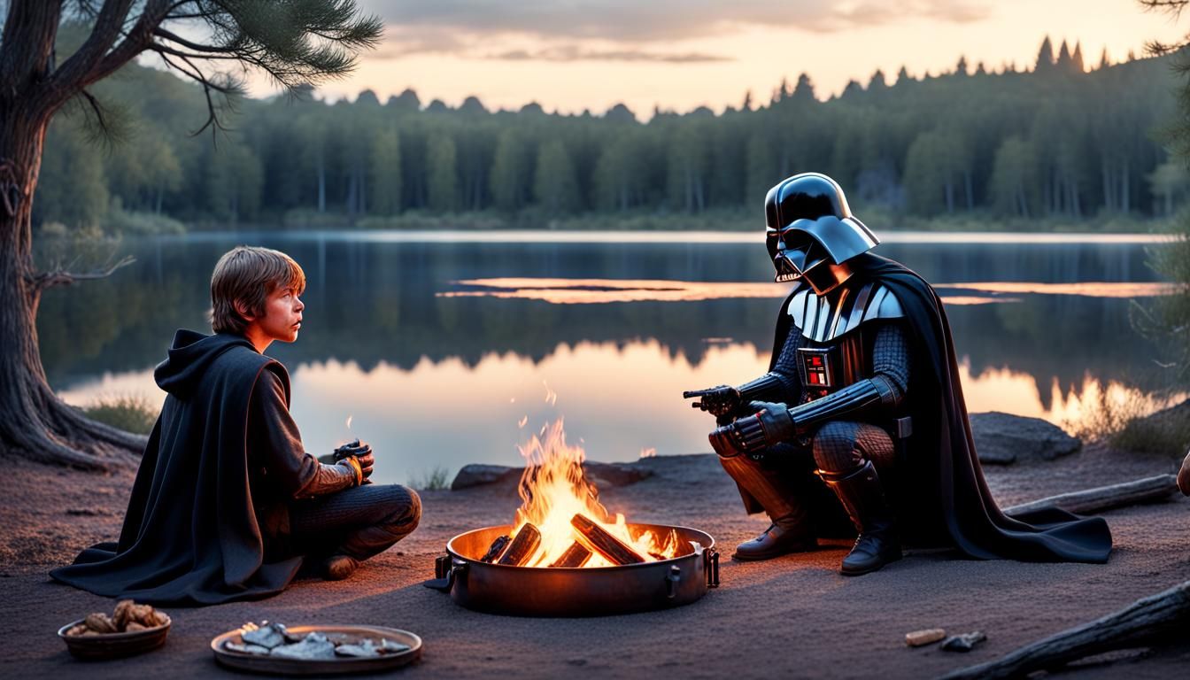 Darth Vader and Luke Skywalker Camping, 3D Render