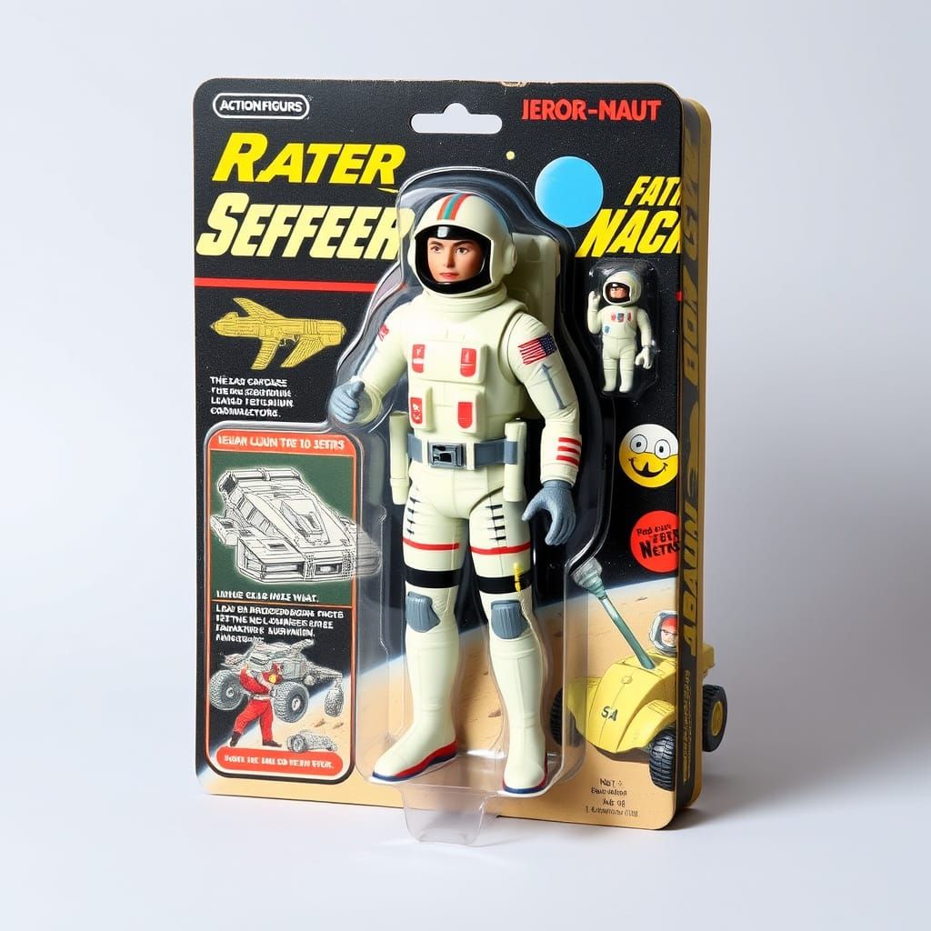 Retro-Futuristic Astronaut Action Figure Box Art