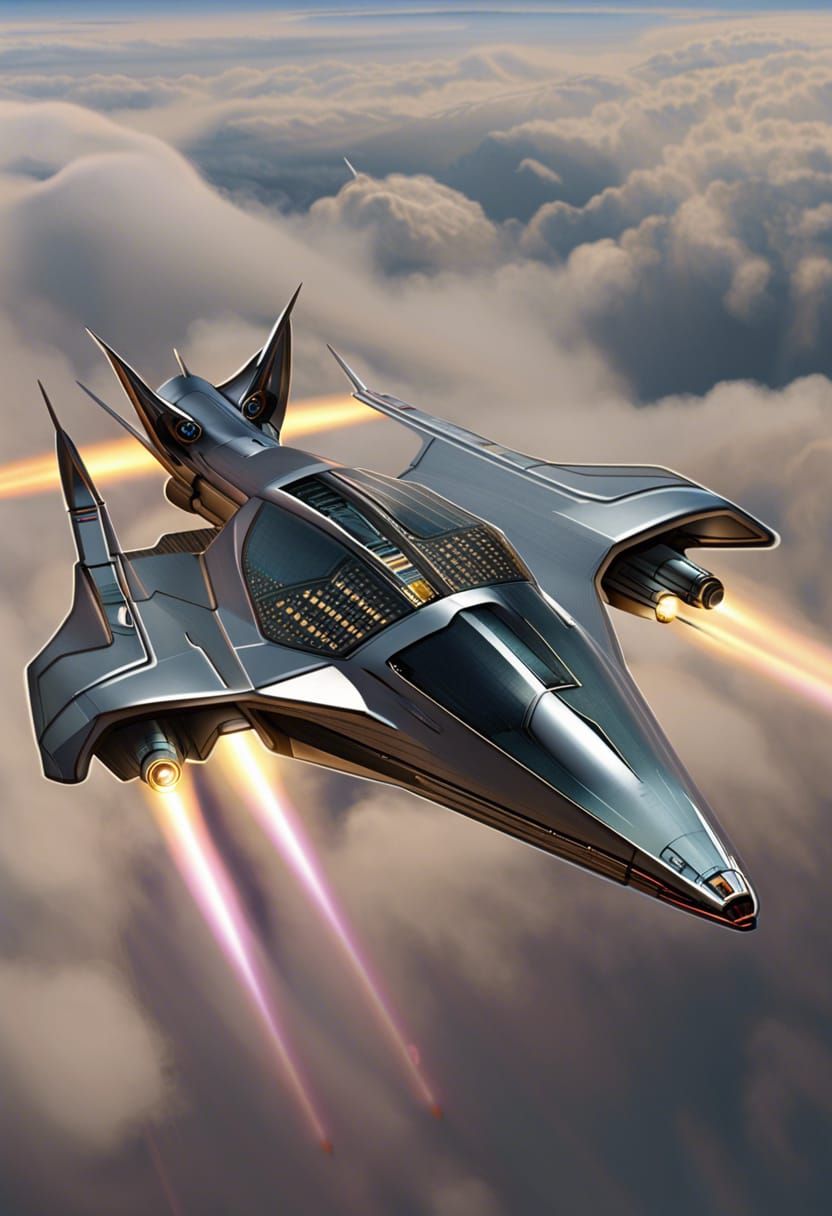 Futuristic Starship with Gyrolaser Cannons in Sci-Fi Style