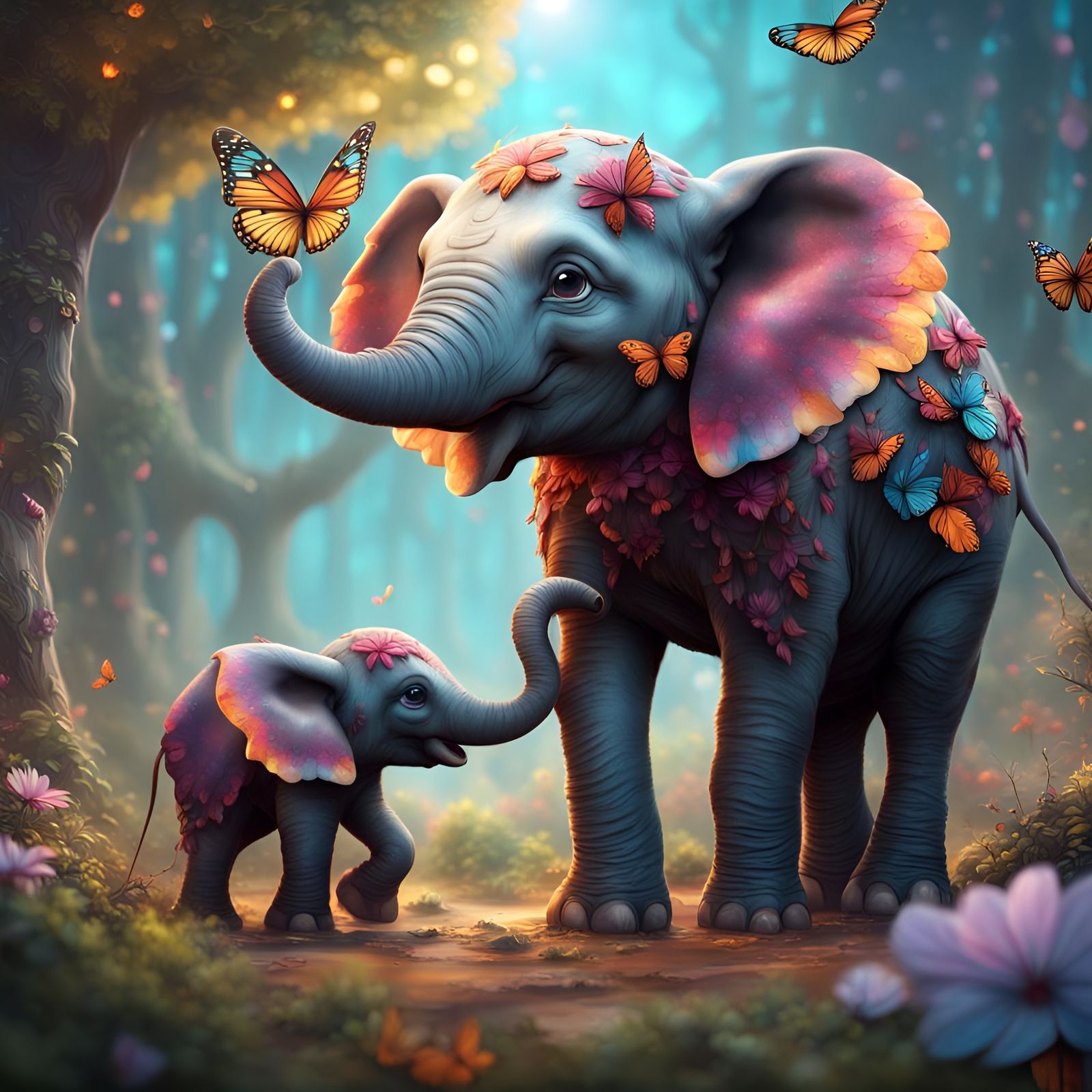 Elephant and Butterfly Friends in Detailed Matte Painting