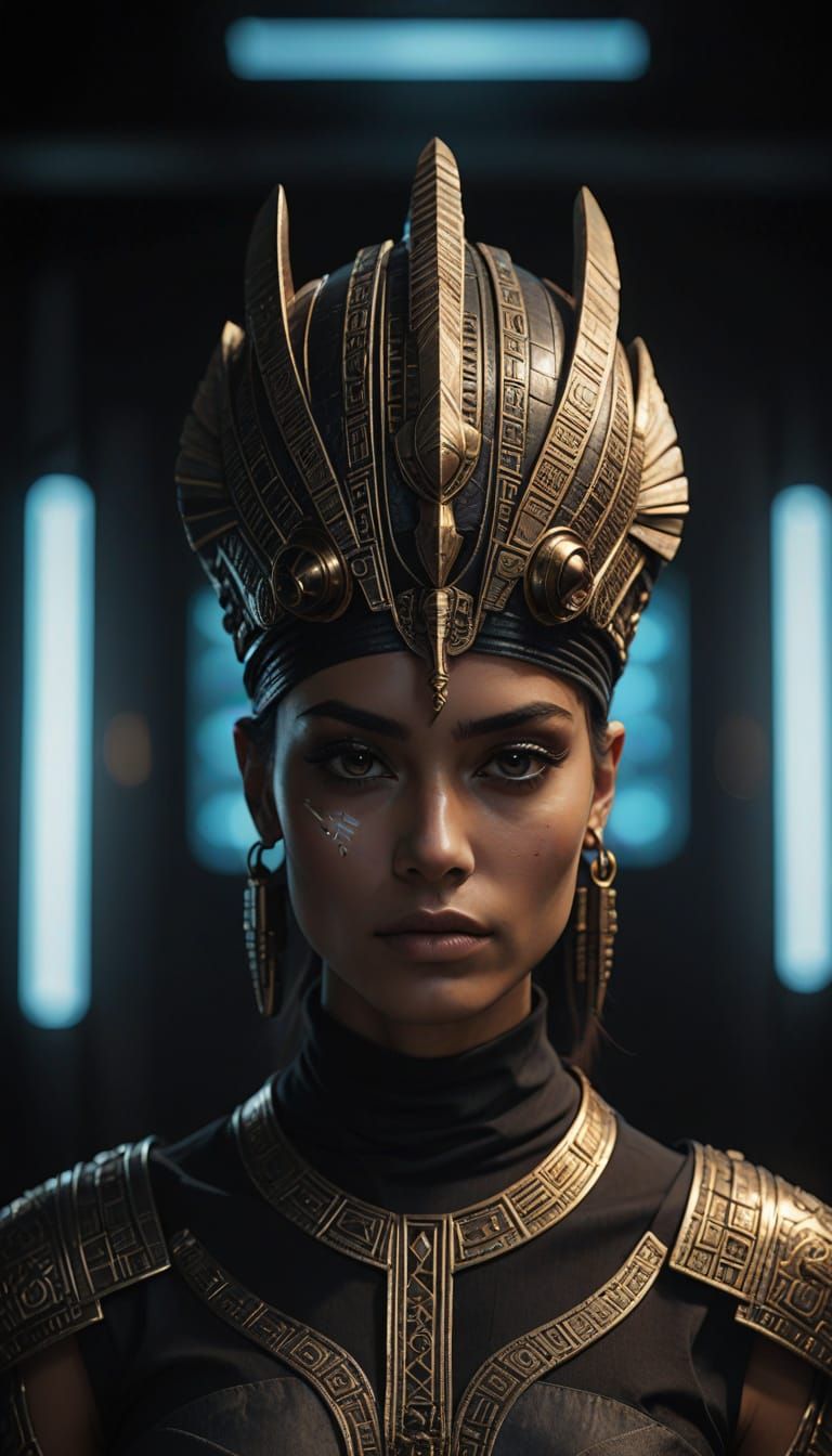 Glowing Anunnaki Goddess in Bronze and Gold Attire