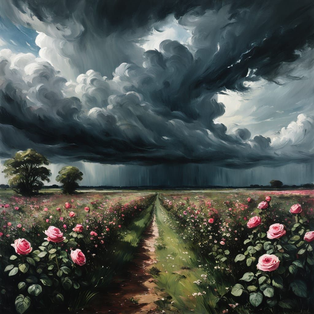 Stormy Field of Roses in Constable Style