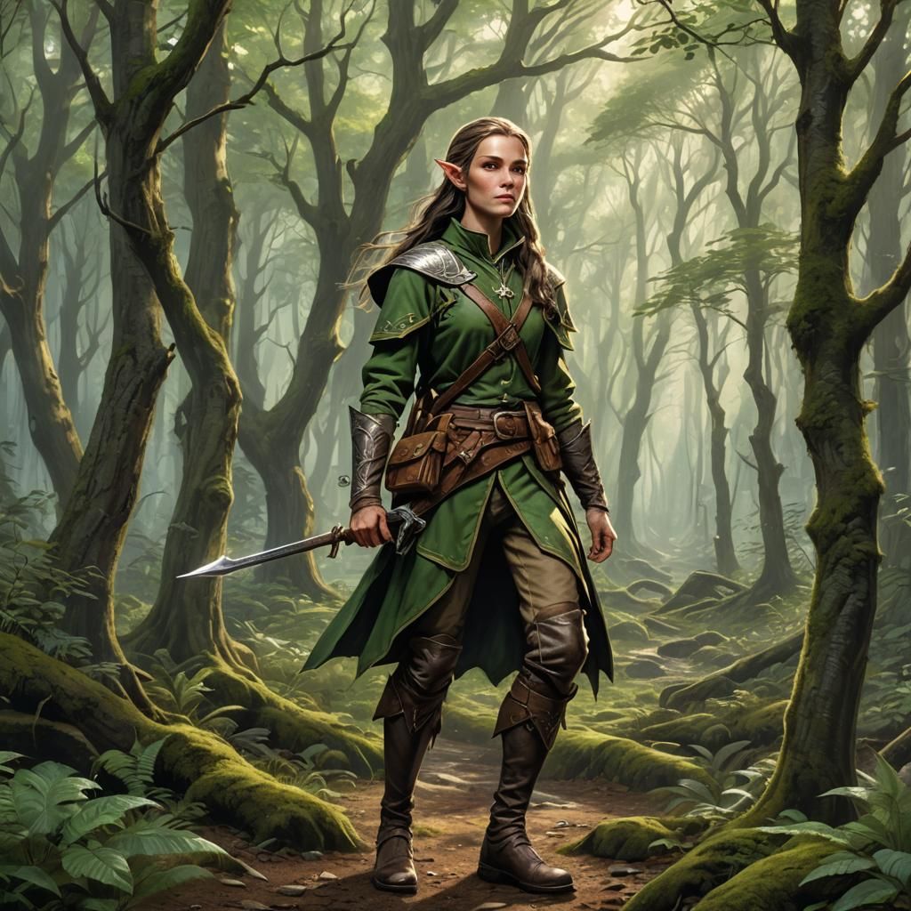 Elven Forest Ranger Studies Tracks