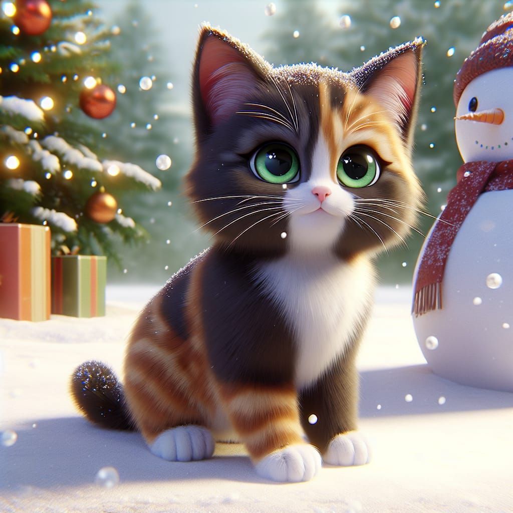 Festive Christmas Kitten in 3D Animated Style