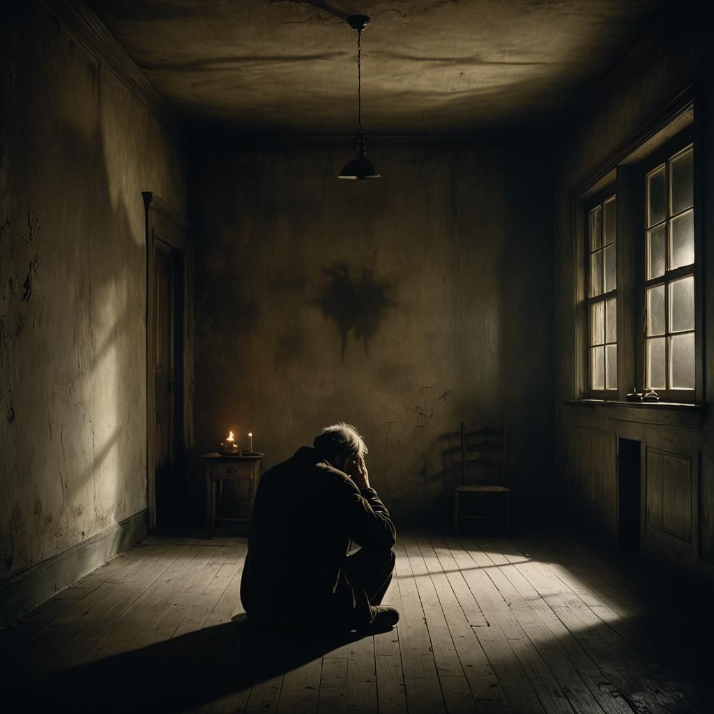 Melancholic Figure in Shadows: Emotional Realism