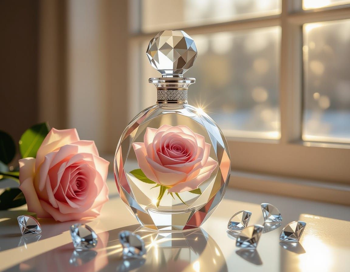 Sparkling Crystal Bottle With Rose and Diamonds