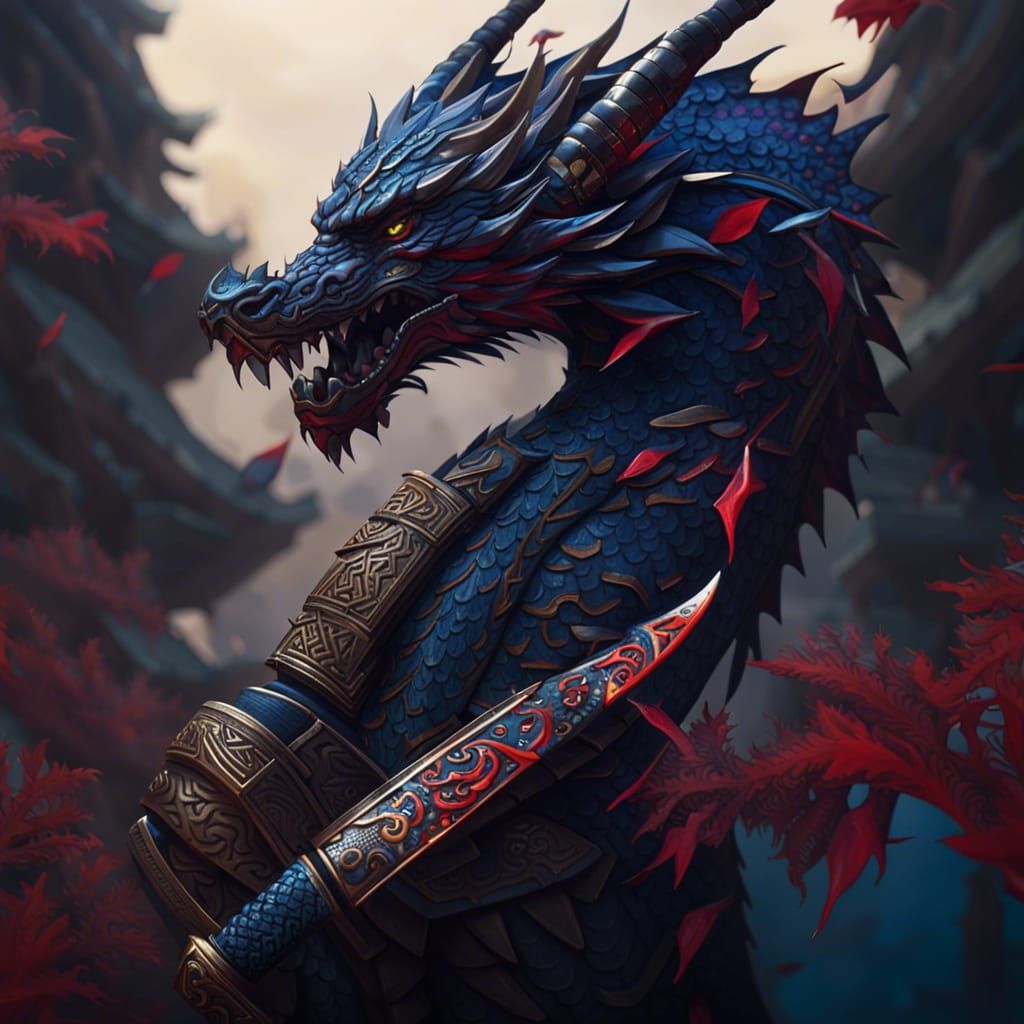 Dragon Katana with Tribal Blade in Detailed Matte Painting