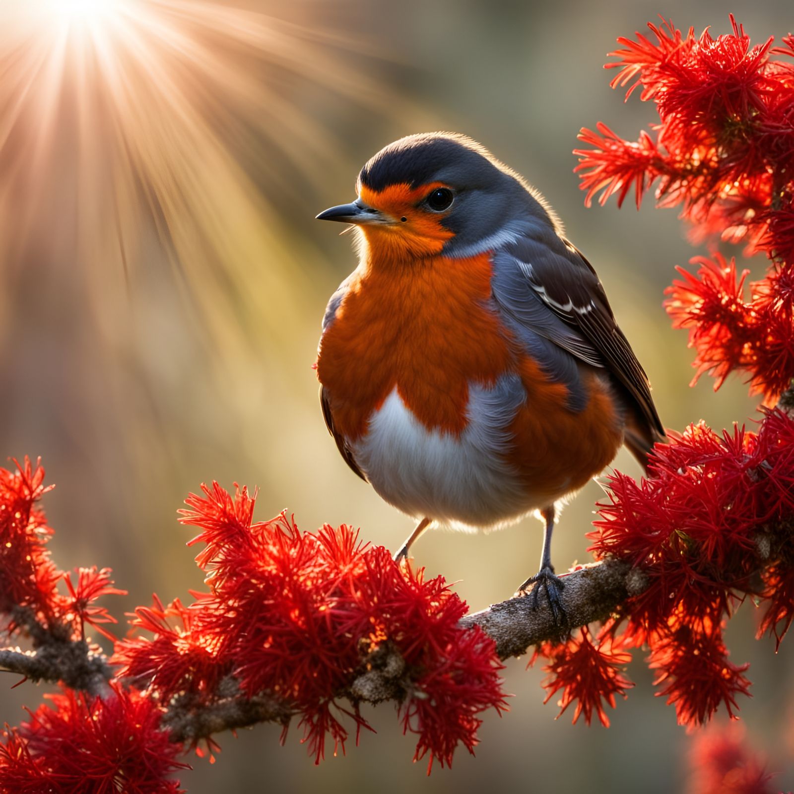 Red-Breasted Robin in Divine Sunshine