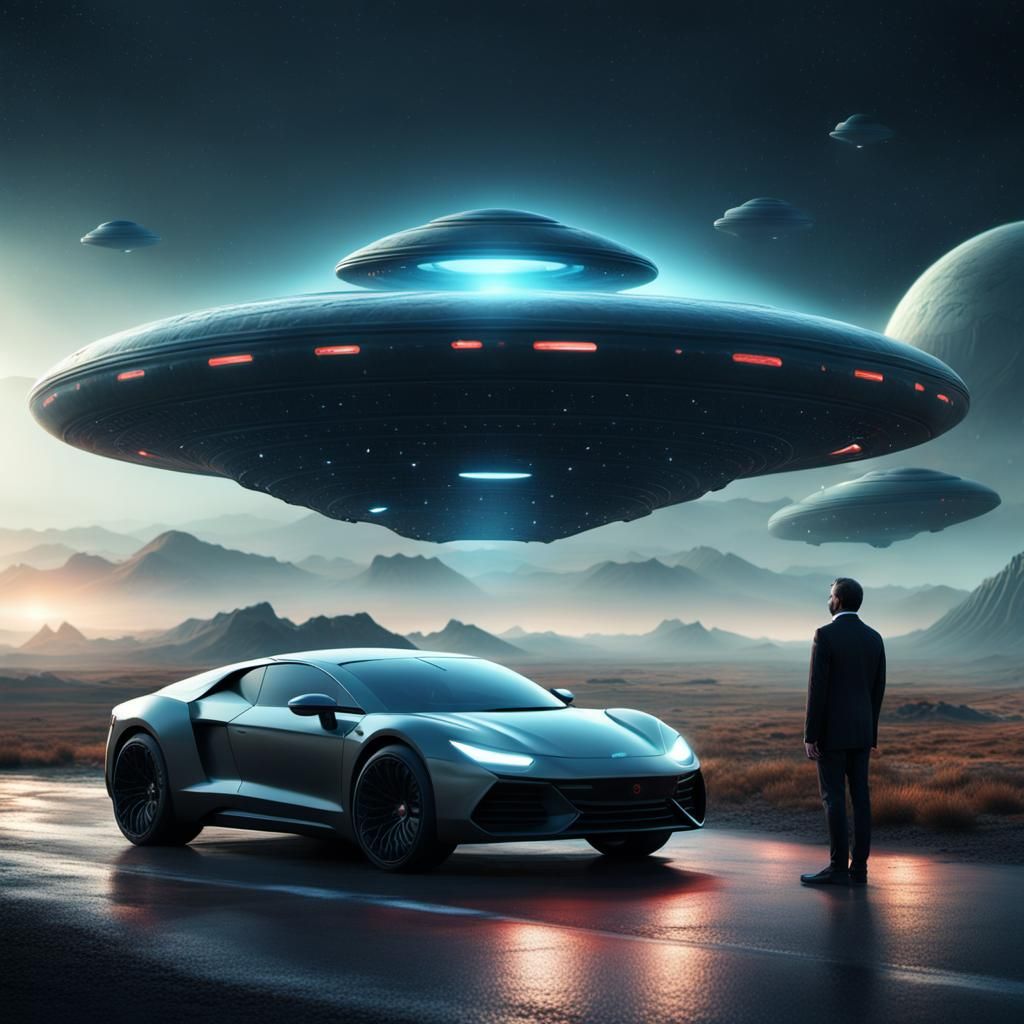 UFO Abduction Scene in Digital Matte Painting