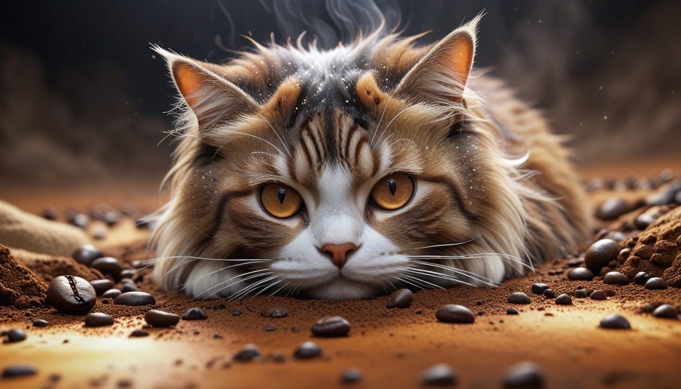 Sad Cat in Pajamas: 3D Comic Watercolor Painting