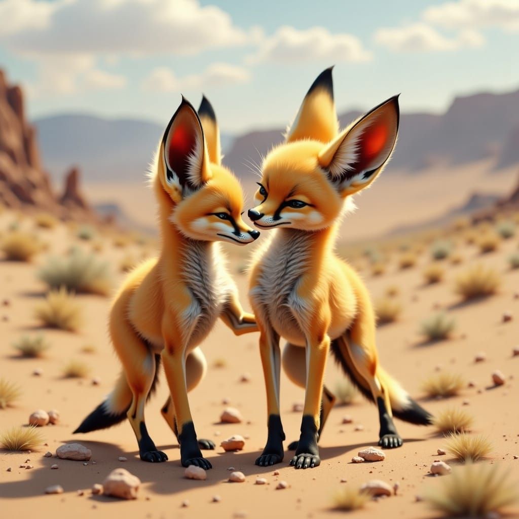 Fennec Foxes Play in the Desert: Pin-up Style
