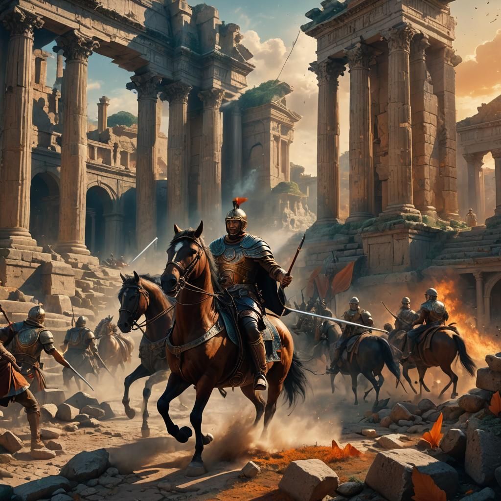 Cavalry Leader in Ancient Roman Battle