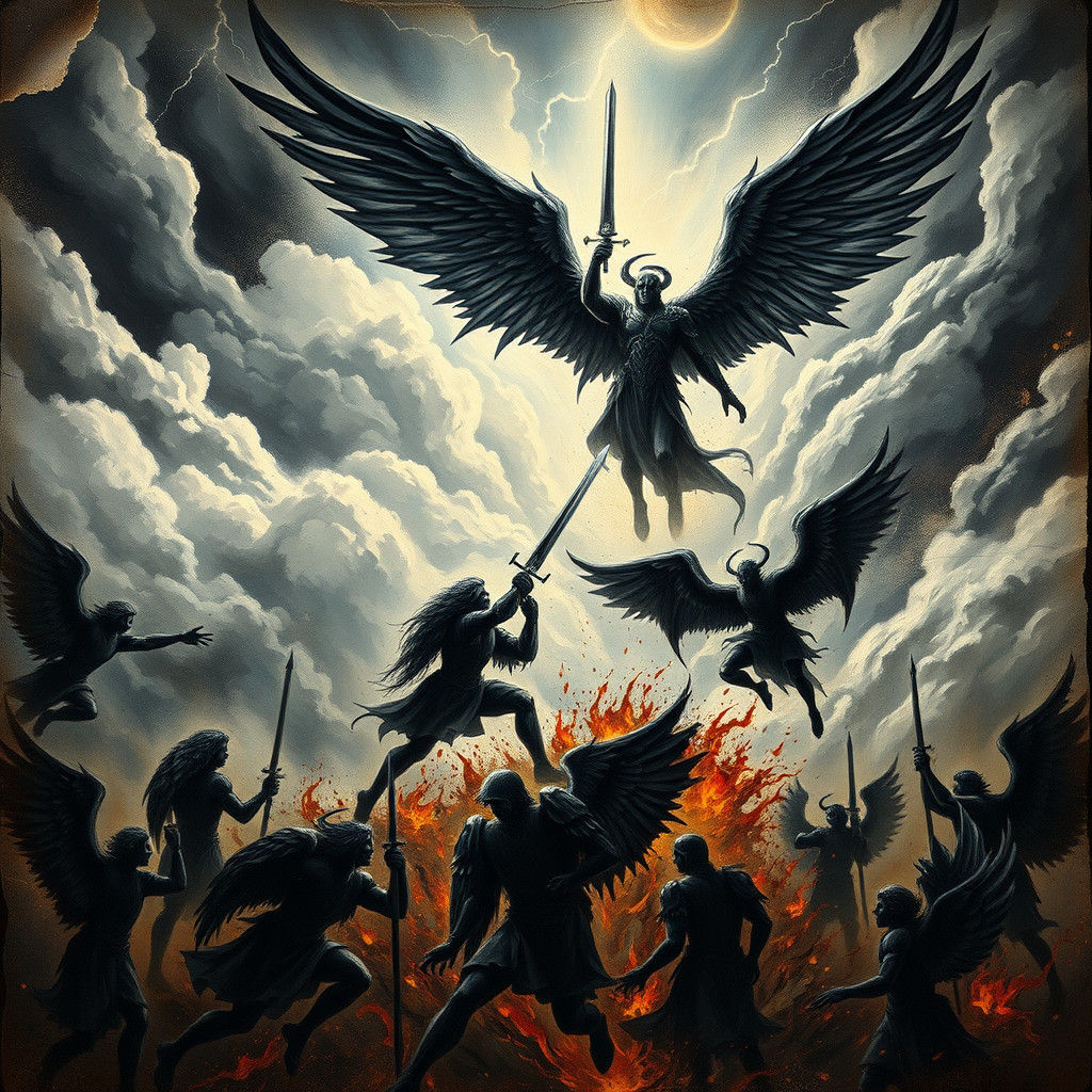 Archangel vs Lucifer: Epic Battle in Gothic Style